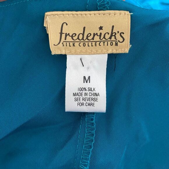 Deadstock Frederick's Of Hollywood Teal Ethereal Frilly Ruffle Silk Dress Top M - Picture 8 of 8